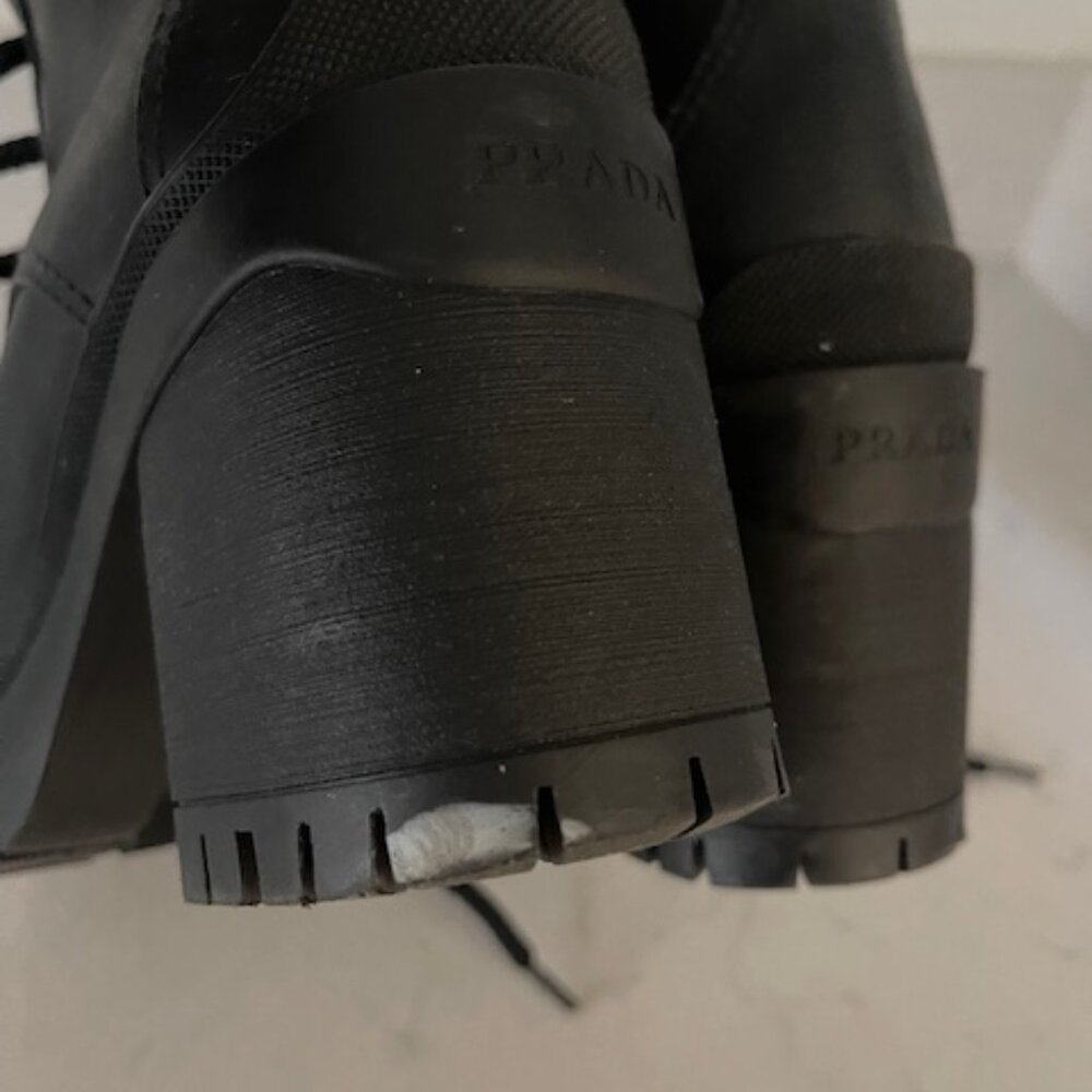 Prada Lug-Sole Leather Combat Boots Black - Picture 4 of 4